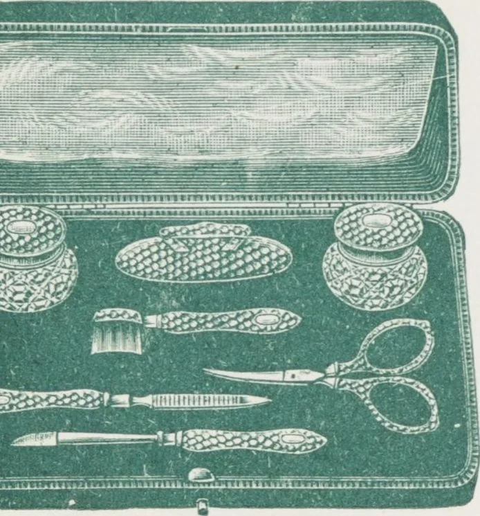 An illustration from Boots leather goods, fancy, silver, toilet, and bound book depts. Season 1910-11, 1910, leaf 116