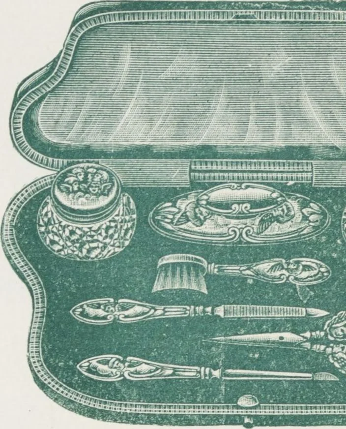 An illustration from Boots leather goods, fancy, silver, toilet, and bound book depts. Season 1910-11, 1910, leaf 116