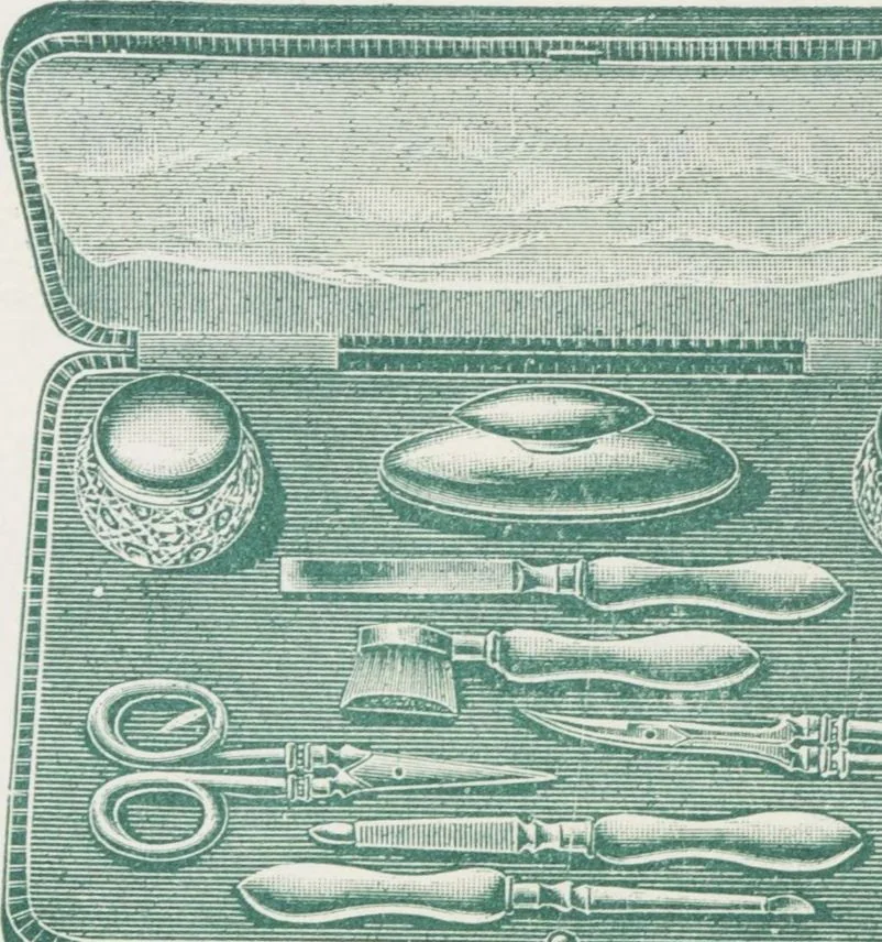 An illustration from Boots leather goods, fancy, silver, toilet, and bound book depts. Season 1910-11, 1910, leaf 116
