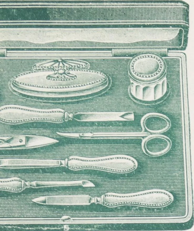 An illustration from Boots leather goods, fancy, silver, toilet, and bound book depts. Season 1910-11, 1910, leaf 117