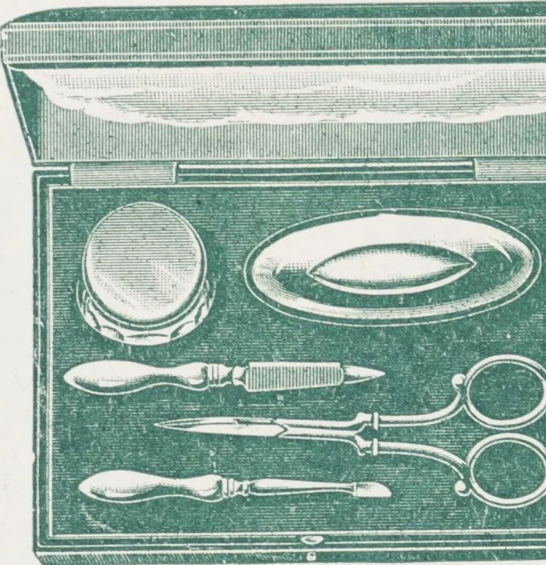 An illustration from Boots leather goods, fancy, silver, toilet, and bound book depts. Season 1910-11, 1910, leaf 117