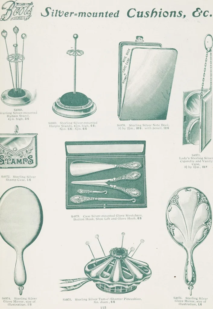 An illustration from Boots leather goods, fancy, silver, toilet, and bound book depts. Season 1910-11, 1910, leaf 119