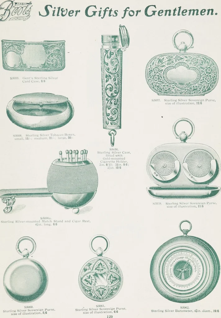 An illustration from Boots leather goods, fancy, silver, toilet, and bound book depts. Season 1910-11, 1910, leaf 133