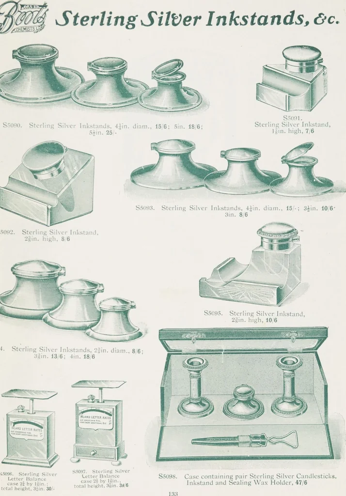 An illustration from Boots leather goods, fancy, silver, toilet, and bound book depts. Season 1910-11, 1910, leaf 137