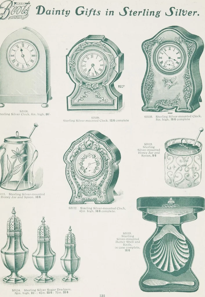 An illustration from Boots leather goods, fancy, silver, toilet, and bound book depts. Season 1910-11, 1910, leaf 139