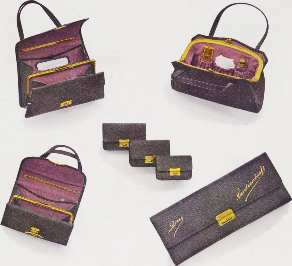 An illustration from Boots leather goods, fancy, silver, toilet, and bound book depts. Season 1910-11, 1910, leaf 14