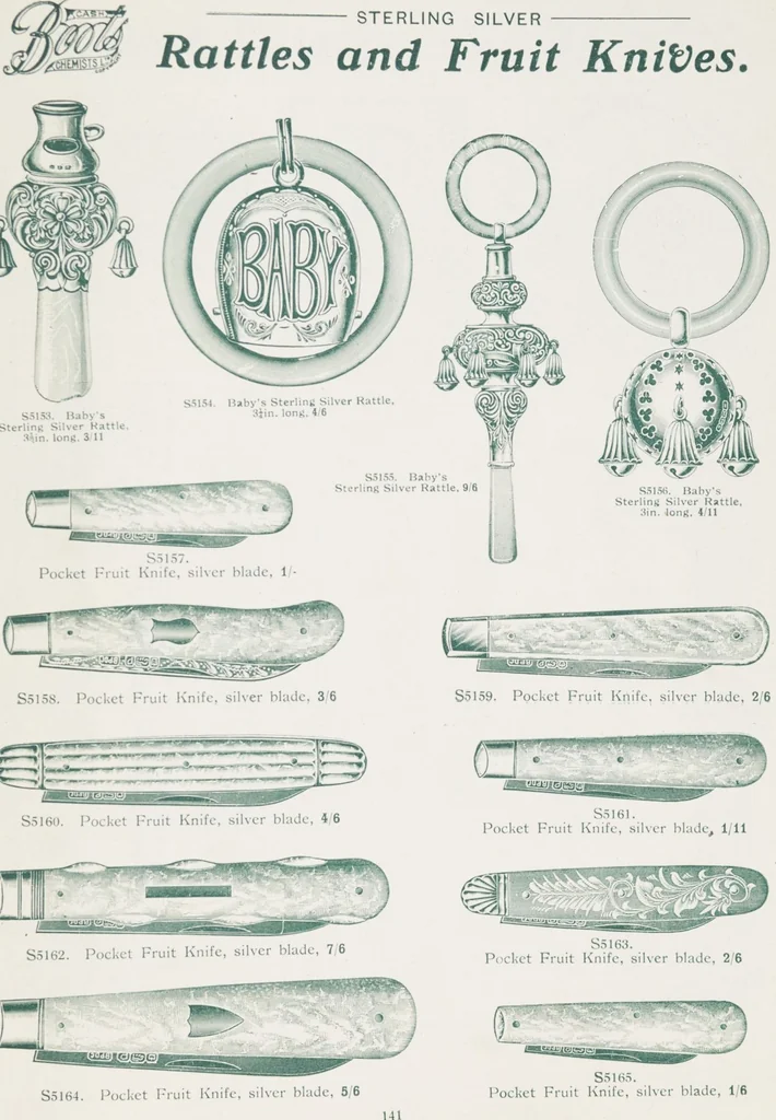 An illustration from Boots leather goods, fancy, silver, toilet, and bound book depts. Season 1910-11, 1910, leaf 145