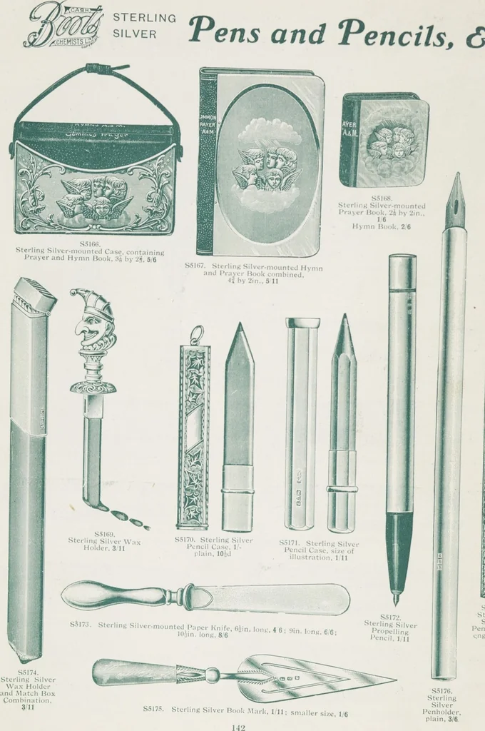 An illustration from Boots leather goods, fancy, silver, toilet, and bound book depts. Season 1910-11, 1910, leaf 146