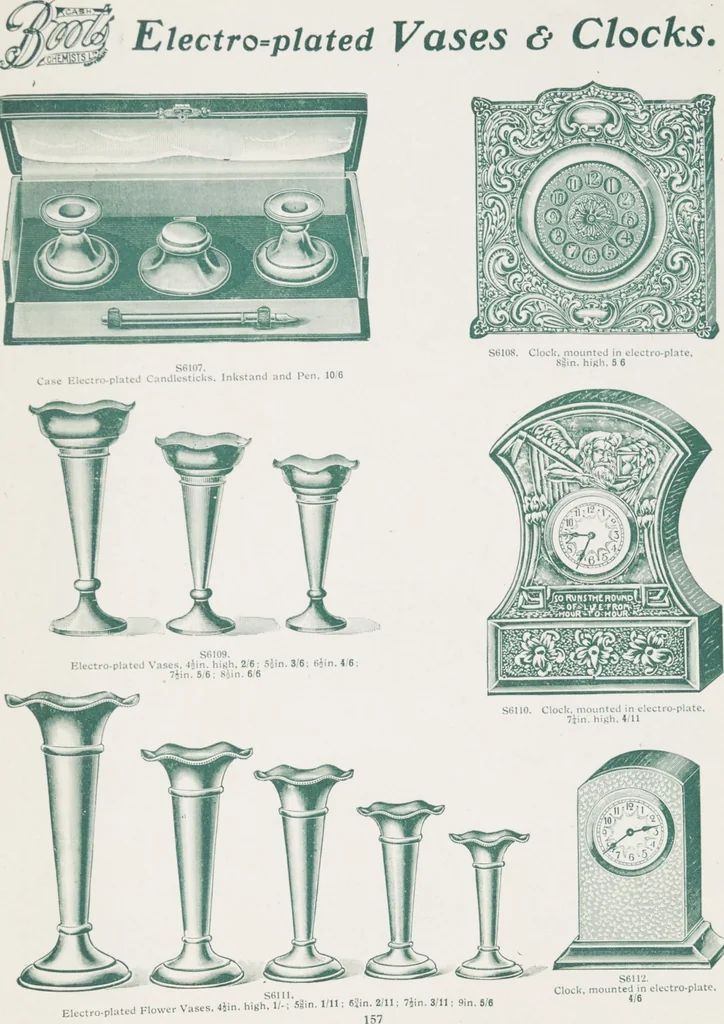 An illustration from Boots leather goods, fancy, silver, toilet, and bound book depts. Season 1910-11, 1910, leaf 161