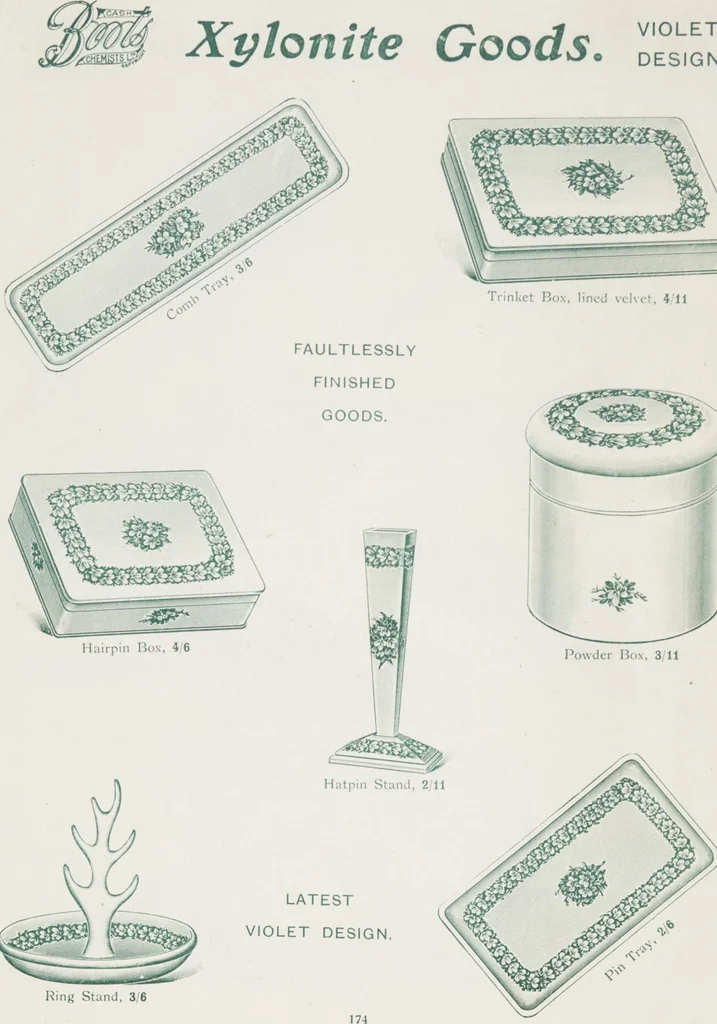 An illustration from Boots leather goods, fancy, silver, toilet, and bound book depts. Season 1910-11, 1910, leaf 178