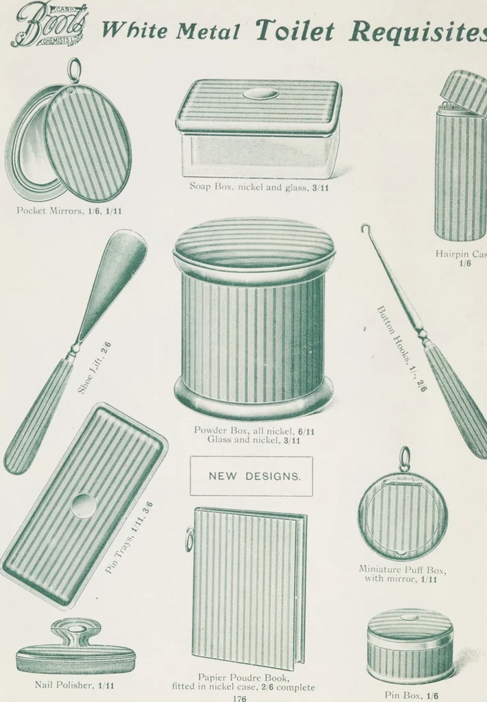 An illustration from Boots leather goods, fancy, silver, toilet, and bound book depts. Season 1910-11, 1910, leaf 180