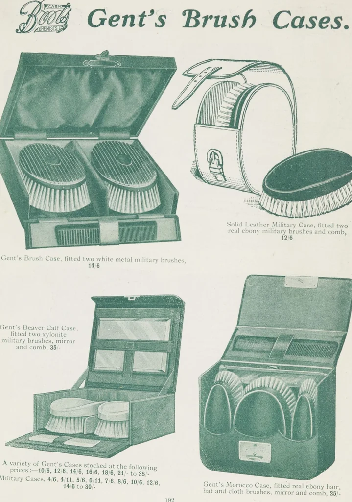An illustration from Boots leather goods, fancy, silver, toilet, and bound book depts. Season 1910-11, 1910, leaf 196