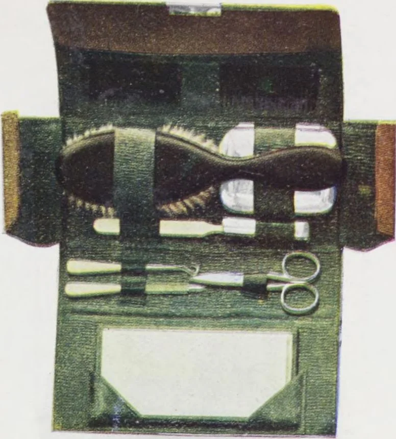 An illustration from Boots leather goods, fancy, silver, toilet, and bound book depts. Season 1910-11, 1910, leaf 20