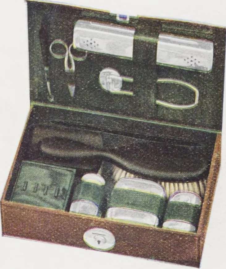 An illustration from Boots leather goods, fancy, silver, toilet, and bound book depts. Season 1910-11, 1910, leaf 20