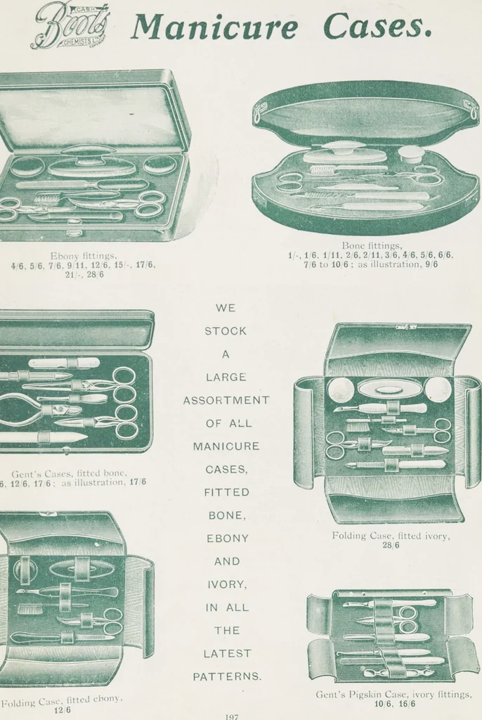An illustration from Boots leather goods, fancy, silver, toilet, and bound book depts. Season 1910-11, 1910, leaf 201