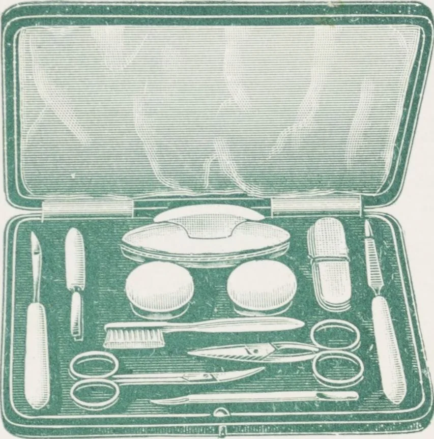 An illustration from Boots leather goods, fancy, silver, toilet, and bound book depts. Season 1910-11, 1910, leaf 203
