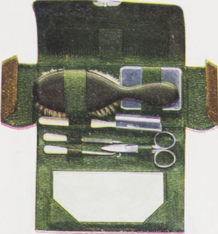 An illustration from Boots leather goods, fancy, silver, toilet, and bound book depts. Season 1910-11, 1910, leaf 21