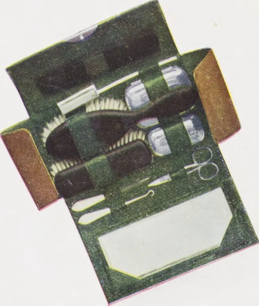 An illustration from Boots leather goods, fancy, silver, toilet, and bound book depts. Season 1910-11, 1910, leaf 21