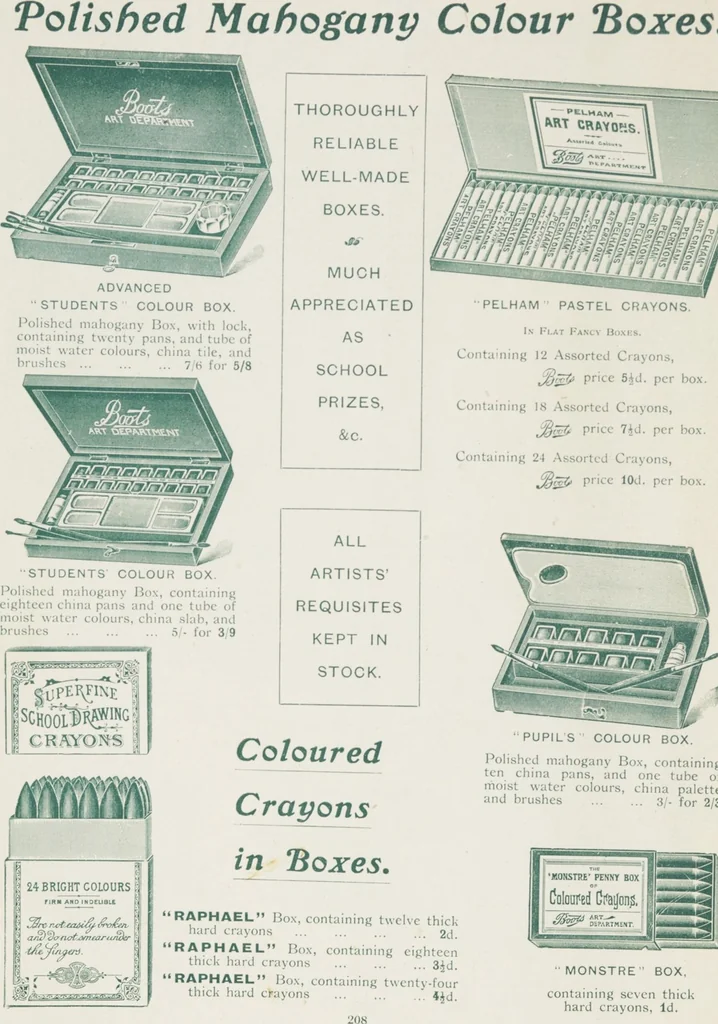 An illustration from Boots leather goods, fancy, silver, toilet, and bound book depts. Season 1910-11, 1910, leaf 212