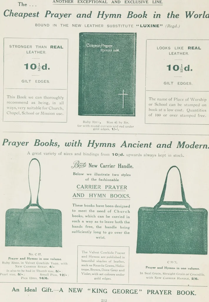 An illustration from Boots leather goods, fancy, silver, toilet, and bound book depts. Season 1910-11, 1910, leaf 216