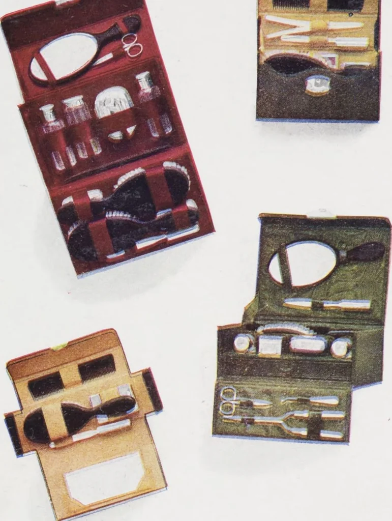An illustration from Boots leather goods, fancy, silver, toilet, and bound book depts. Season 1910-11, 1910, leaf 34