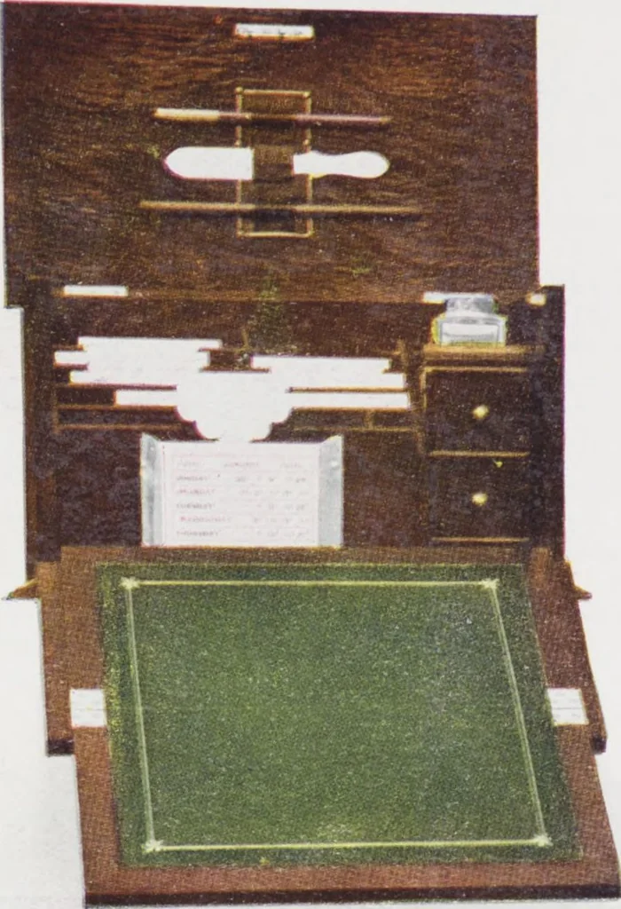 An illustration from Boots leather goods, fancy, silver, toilet, and bound book depts. Season 1910-11, 1910, leaf 44