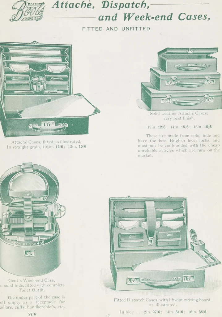 An illustration from Boots leather goods, fancy, silver, toilet, and bound book depts. Season 1910-11, 1910, leaf 51