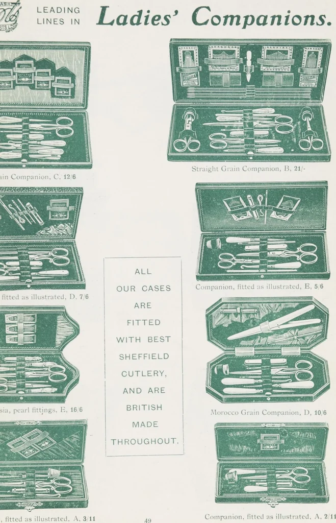 An illustration from Boots leather goods, fancy, silver, toilet, and bound book depts. Season 1910-11, 1910, leaf 53