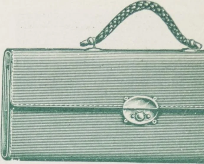 An illustration from Boots leather goods, fancy, silver, toilet, and bound book depts. Season 1910-11, 1910, leaf 54