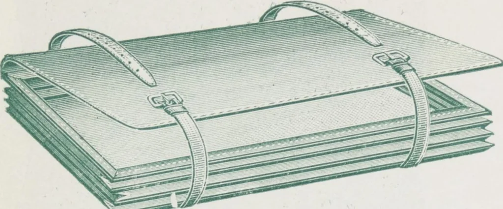 An illustration from Boots leather goods, fancy, silver, toilet, and bound book depts. Season 1910-11, 1910, leaf 54