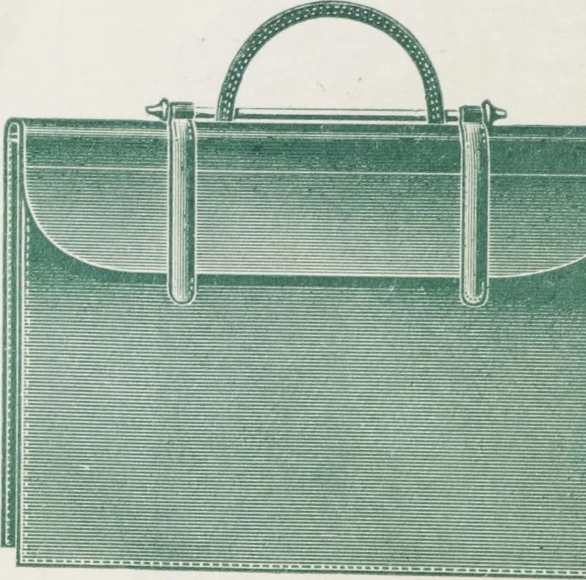 An illustration from Boots leather goods, fancy, silver, toilet, and bound book depts. Season 1910-11, 1910, leaf 54