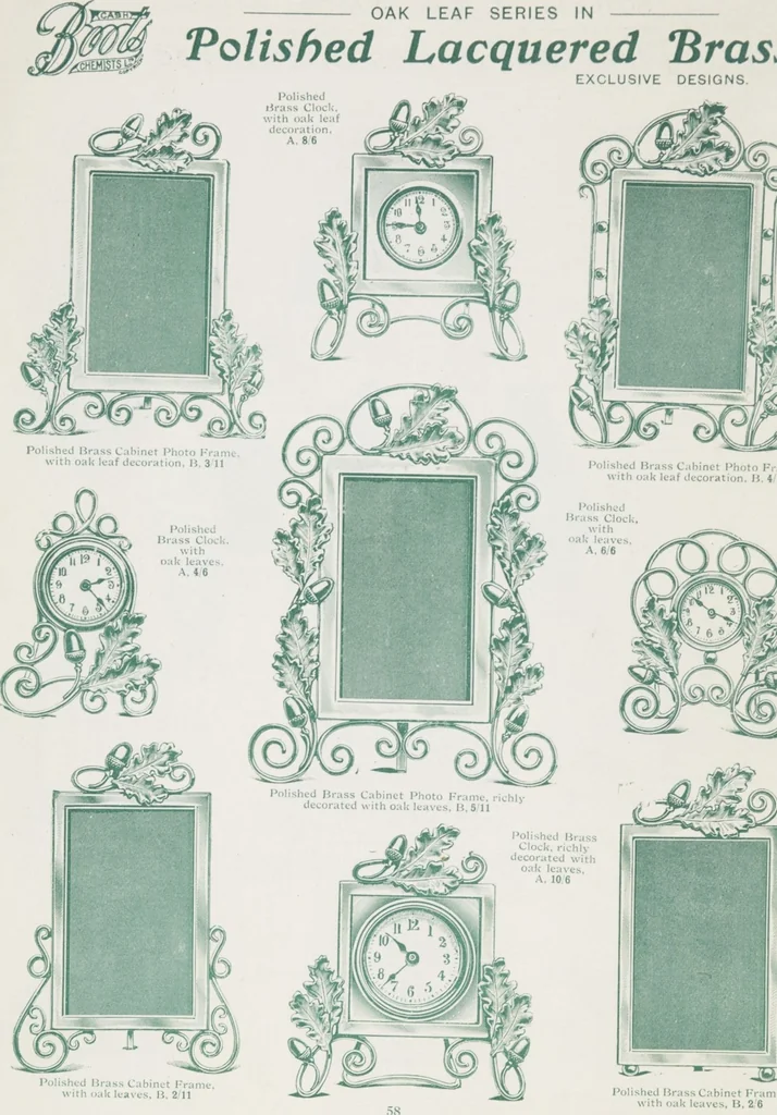 An illustration from Boots leather goods, fancy, silver, toilet, and bound book depts. Season 1910-11, 1910, leaf 62
