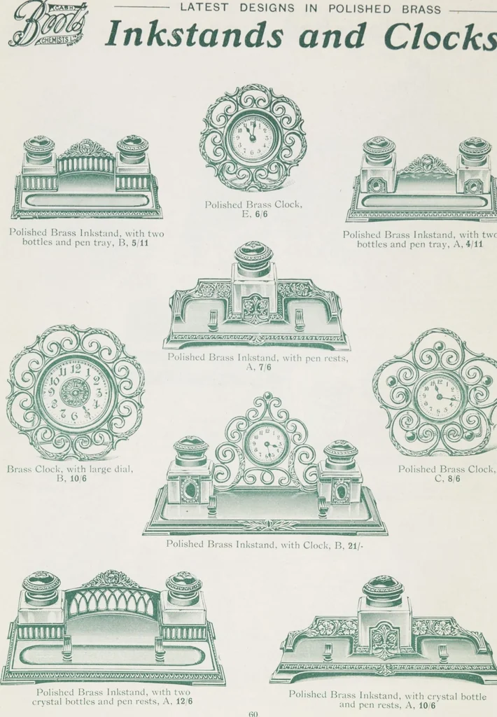 An illustration from Boots leather goods, fancy, silver, toilet, and bound book depts. Season 1910-11, 1910, leaf 64