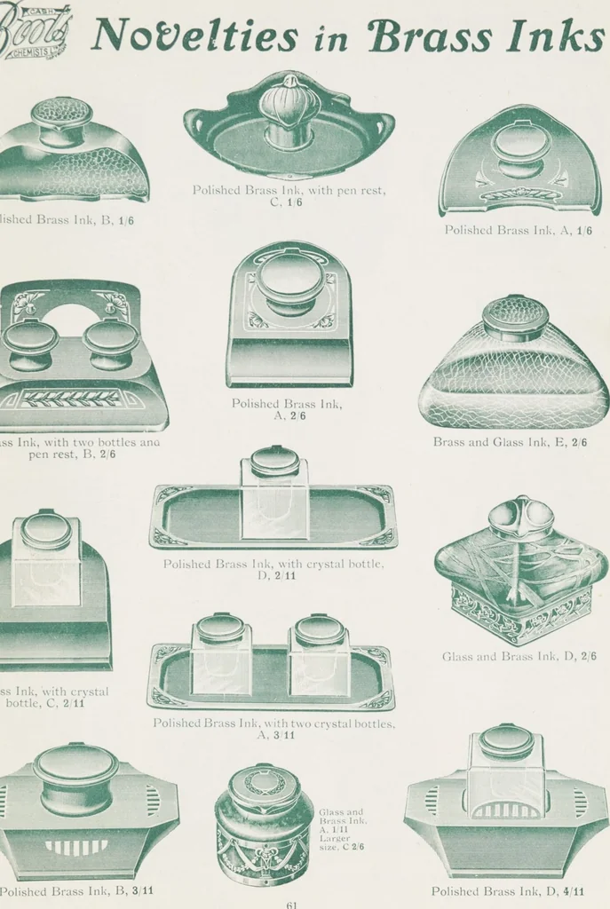 An illustration from Boots leather goods, fancy, silver, toilet, and bound book depts. Season 1910-11, 1910, leaf 65
