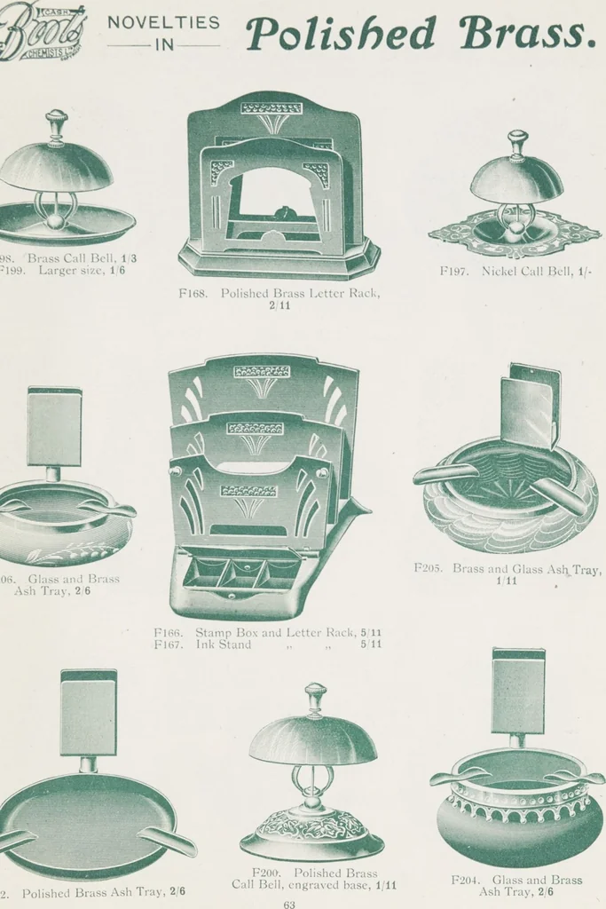 An illustration from Boots leather goods, fancy, silver, toilet, and bound book depts. Season 1910-11, 1910, leaf 67