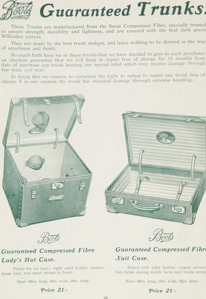 An illustration from Boots leather goods, fancy, silver, toilet, and bound book depts. Season 1910-11, 1910, leaf 72