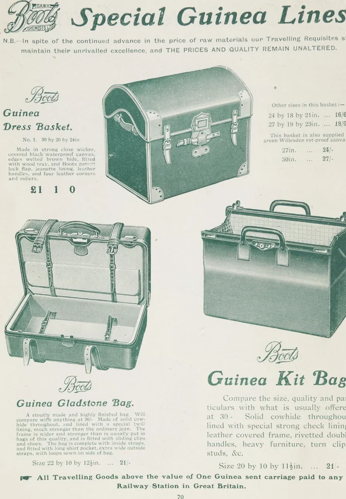 An illustration from Boots leather goods, fancy, silver, toilet, and bound book depts. Season 1910-11, 1910, leaf 74
