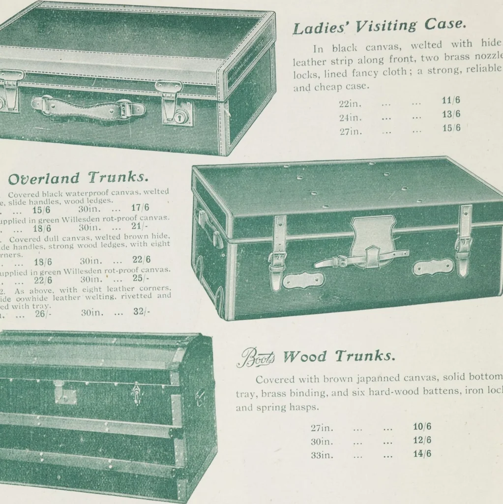 An illustration from Boots leather goods, fancy, silver, toilet, and bound book depts. Season 1910-11, 1910, leaf 76