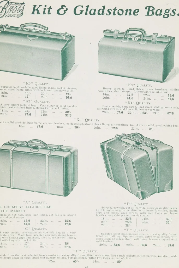 An illustration from Boots leather goods, fancy, silver, toilet, and bound book depts. Season 1910-11, 1910, leaf 77