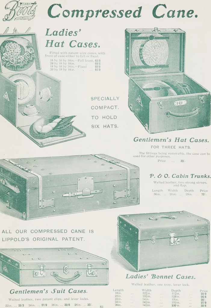 An illustration from Boots leather goods, fancy, silver, toilet, and bound book depts. Season 1910-11, 1910, leaf 85