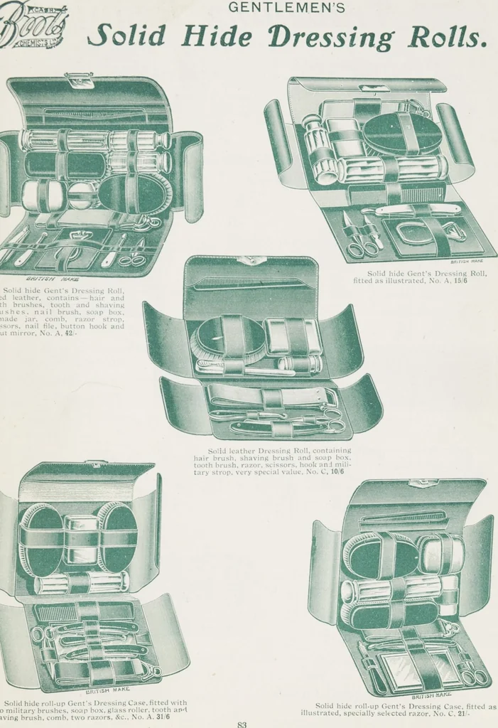 An illustration from Boots leather goods, fancy, silver, toilet, and bound book depts. Season 1910-11, 1910, leaf 87