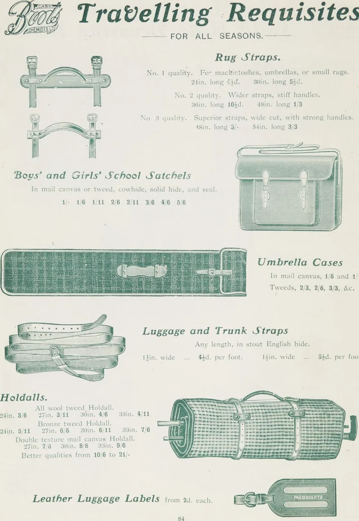 An illustration from Boots leather goods, fancy, silver, toilet, and bound book depts. Season 1910-11, 1910, leaf 88