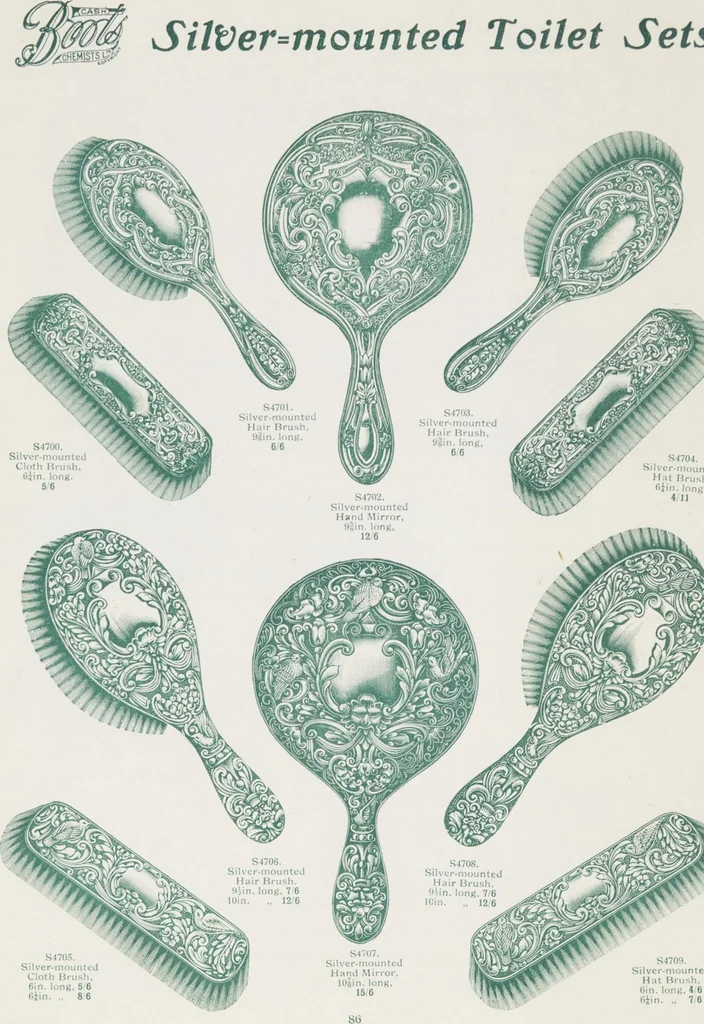 An illustration from Boots leather goods, fancy, silver, toilet, and bound book depts. Season 1910-11, 1910, leaf 90