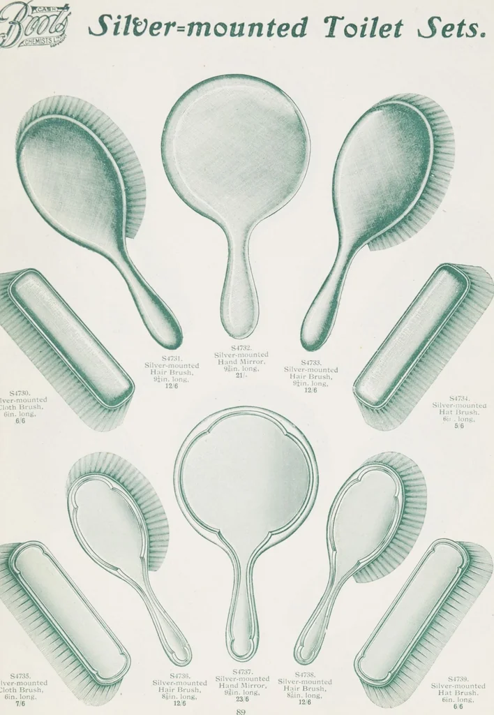 An illustration from Boots leather goods, fancy, silver, toilet, and bound book depts. Season 1910-11, 1910, leaf 93