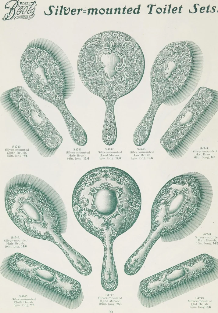 An illustration from Boots leather goods, fancy, silver, toilet, and bound book depts. Season 1910-11, 1910, leaf 94