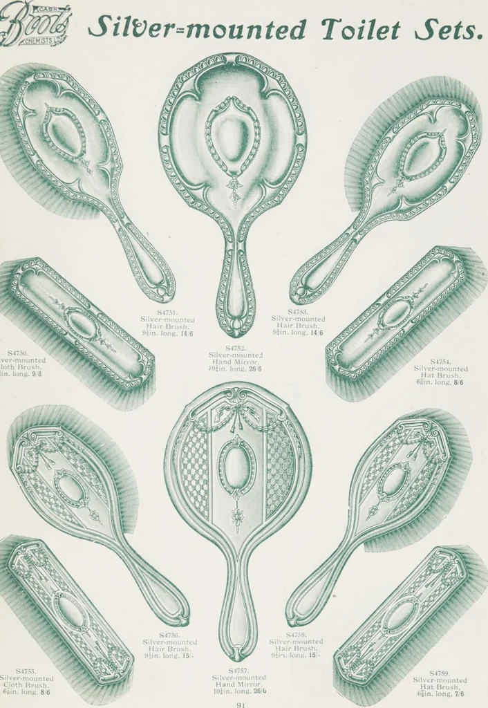 An illustration from Boots leather goods, fancy, silver, toilet, and bound book depts. Season 1910-11, 1910, leaf 95