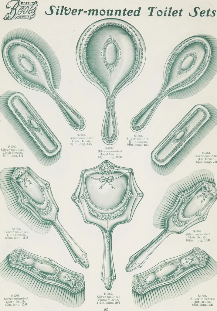 An illustration from Boots leather goods, fancy, silver, toilet, and bound book depts. Season 1910-11, 1910, leaf 96