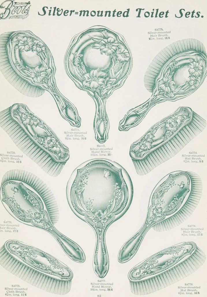 An illustration from Boots leather goods, fancy, silver, toilet, and bound book depts. Season 1910-11, 1910, leaf 97
