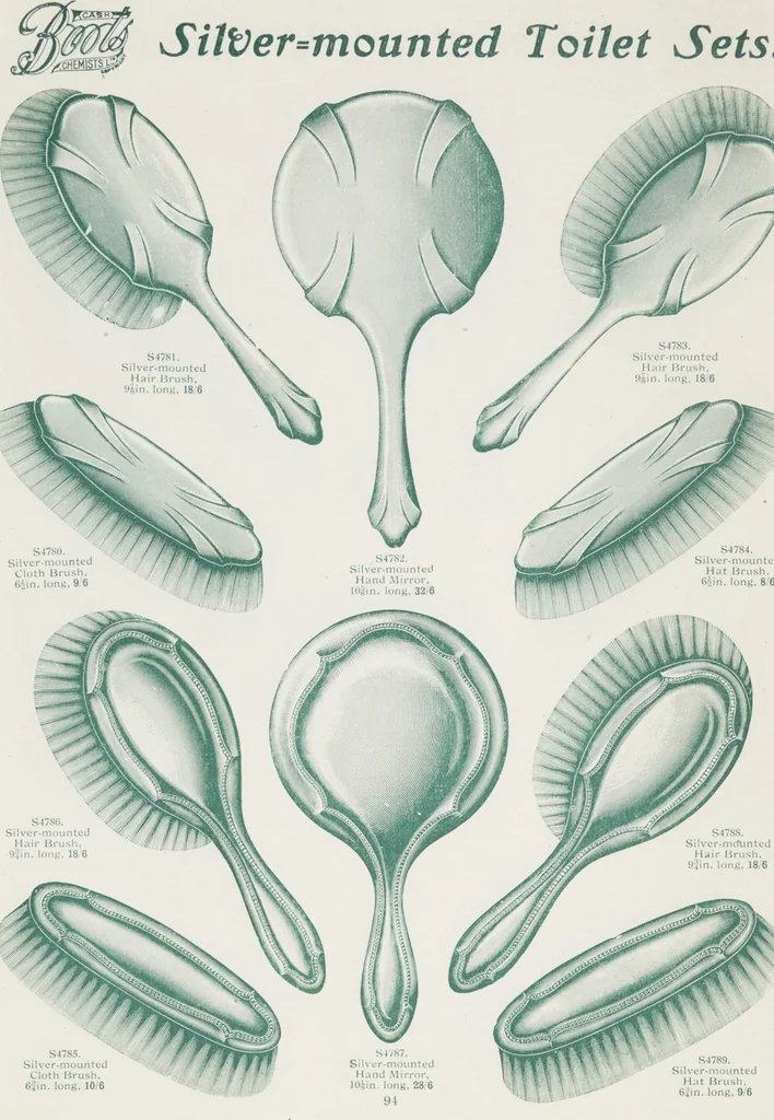 An illustration from Boots leather goods, fancy, silver, toilet, and bound book depts. Season 1910-11, 1910, leaf 98