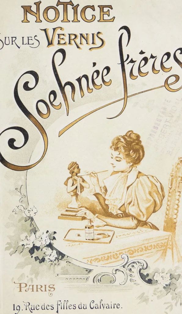 An illustration from Notice sur les vernis Soehnée Frères, 1901, leaf 1
